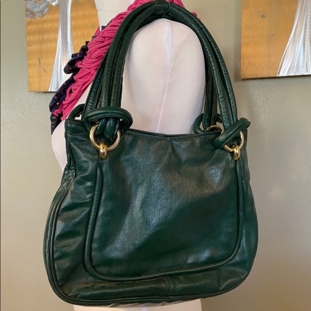 Vintage green leather handbag